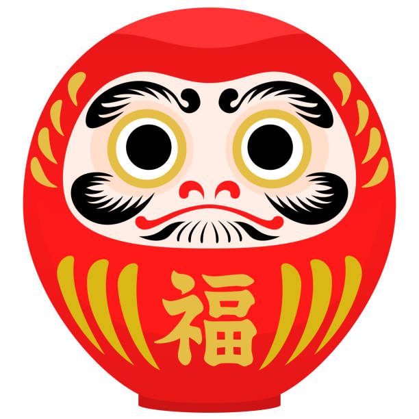 ilustrações de stock, clip art, desenhos animados e ícones de illustration of red daruma figurine for japanese new year - kanji japanese script japan text