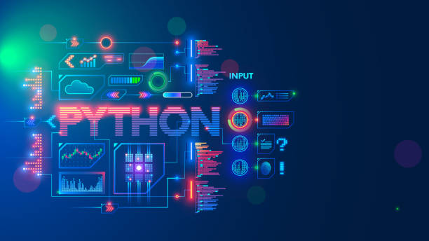 język programowania python. koncepcyjny baner. edukacja kodowania python języka komputerowego. technologia oprogramowania się rozwija. pisanie kodu, nauka sztucznej inteligencji, sztuczna inteligencja, komputerowe sieci neuronowe - python stock illustrations