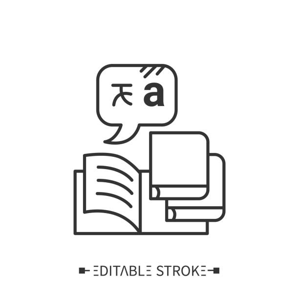 Language library line icon. Editable Language library line icon. Education literature, methodist materials. Foreign languages learning methods and translation education concept. Isolated vector illustration. Editable stroke methodist stock illustrations