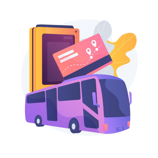 ilustraciones, imágenes clip art, dibujos animados e iconos de stock de ilustración vectorial de concepto abstracto de tarjeta de pase de viaje de transporte público. - bus