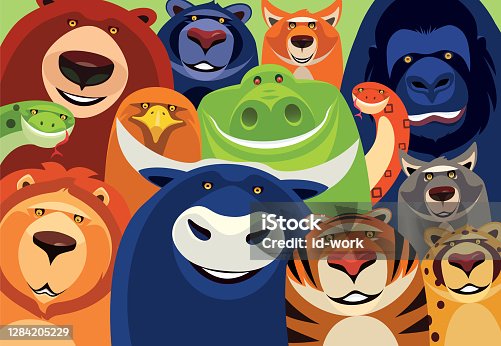 istock group of cheerful wild animals meeting 1284205229