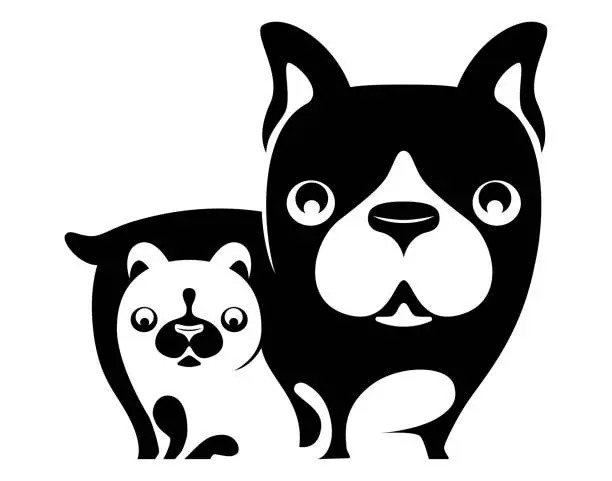 Vector illustration of cat and puppy silhouette