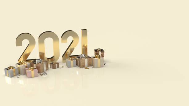 istock gold 2021 text and gift box for new year content 3d rendering. 1284205540