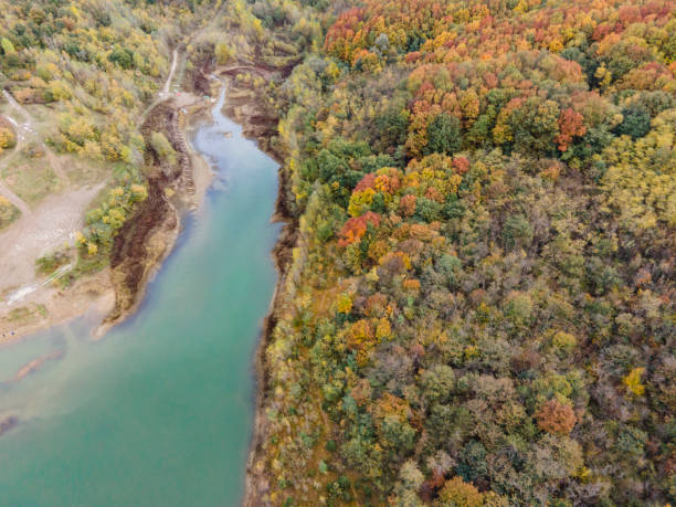 istock Lake and Forest on Coastline in Autumn From High Angle View 1284205939