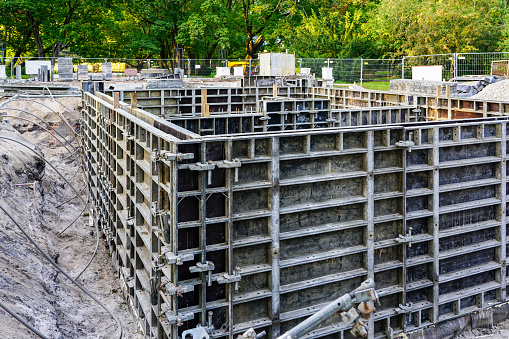 construction of new home foundations using precast system formwork installation for concrete pouring