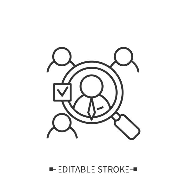 Vendor selection line icon. Editable illustration Vendor selection line icon. Product supplies management. Delivery. Business partners searching. Stages and elements of a successful production cycle. Editable stroke pimp stock illustrations