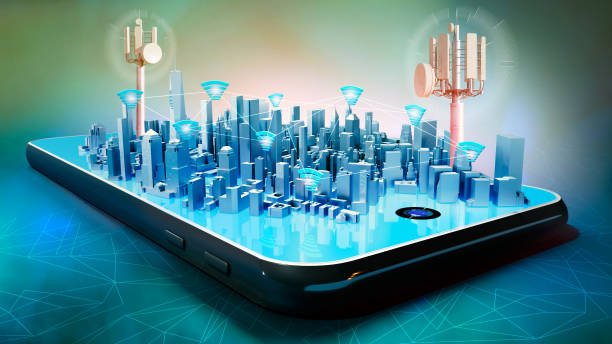 istock 3D Rendering of Conceptual smart city hologram on smartphone screen. 1284211005