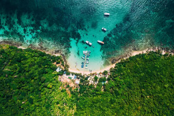 Aerial drone picture from a small island in Phu Quoc, Vietnam