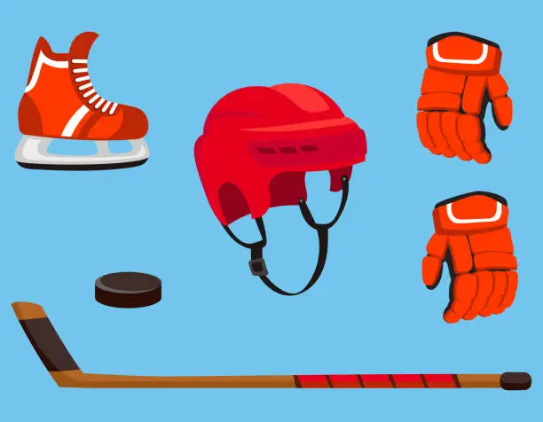 Vector illustration of Set of hockey accessories.