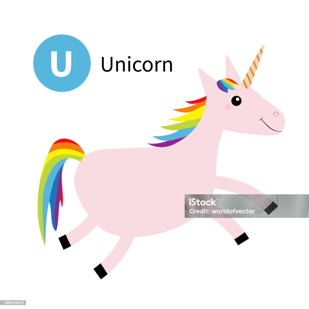 Letter U Unicorn Zoo Animal Alphabet English Abc With Cute Cartoon Kawaii  Funny Baby Animals Education Cards For Kids Isolated White Background Flat  Design Stock Illustration - Download Image Now - iStock