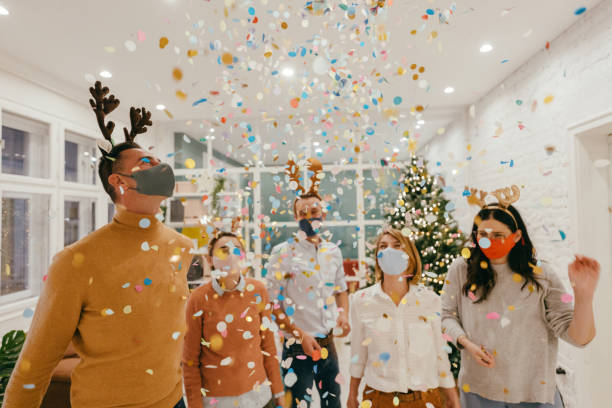 New Year's celebration in the office during Coronavirus pandemic