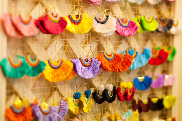 istock Colorful and multi colored earrings on thai market 1284216743