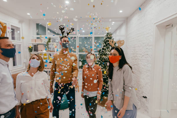 istock New Year's celebration in the office during Coronavirus pandemic 1284216783