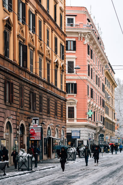 istock Snow covered street in Prati, Rome, Italy 1284222584