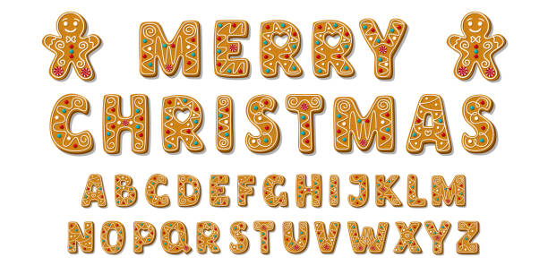 illustrations, cliparts, dessins animés et icônes de ensemble de biscuits en pain d’épice de vacances d’alphabet. police de lettres abc de noël. illustration vectorielle. - cookie letter illustrations