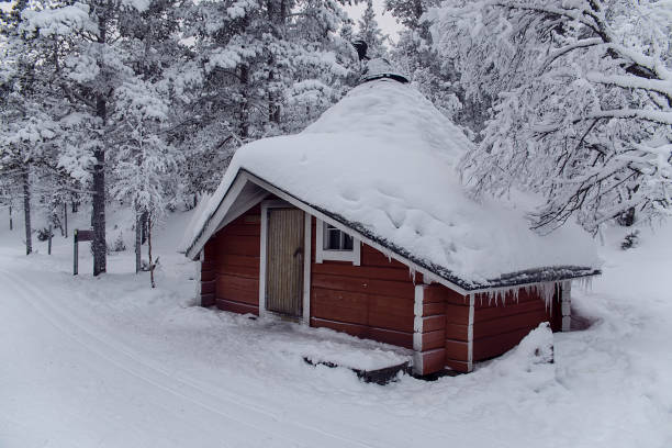 istock red cabin in a snowy forest 1284223992