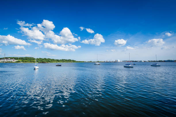 Boats in the Seekonk River, in Providence, Rhode Island stock photo