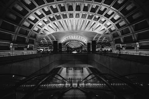 The interior of the LEnfant Plaza Metro Station, in Washington, DC.