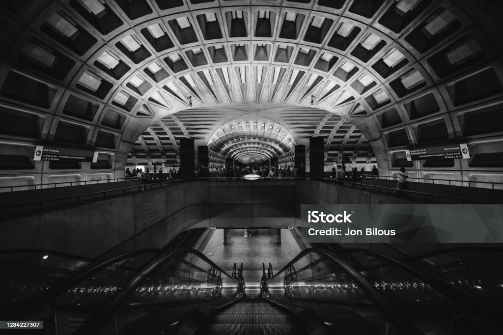 The interior of the LEnfant Plaza Metro Station, in Washington, DC. Smithsonian Institution Stock Photo