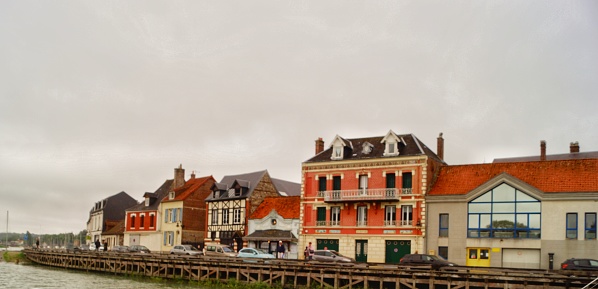 Baie de Somme, Saint Valery. Typical houses during a typical cloudy day