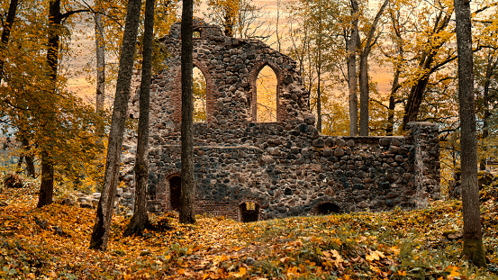 The Ruins of the 13th Century Krimulda Stone Castle  and Wall at Krimulda, Near Sigulda, Latvia, Europe