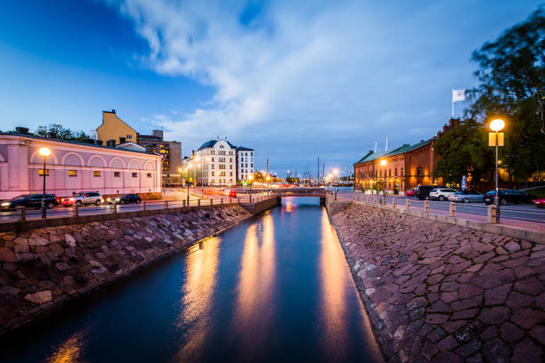 istock Canal at night, in Helsinki, Finland 1284230184