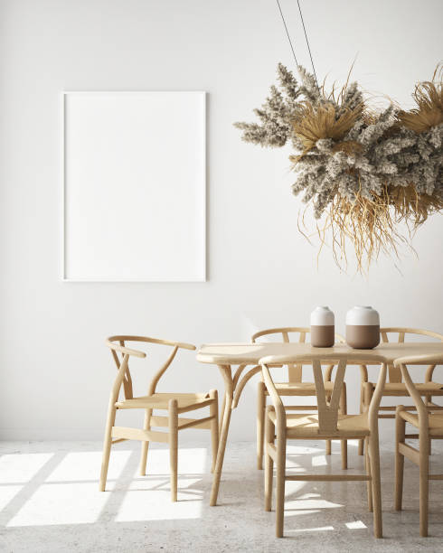istock mock up poster frame in modern interior background, scandinavian style, 3D render 1284230229