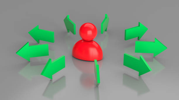 istock Businessman moving direction. Businessman and arrows in different directions. 3d render 1284231741