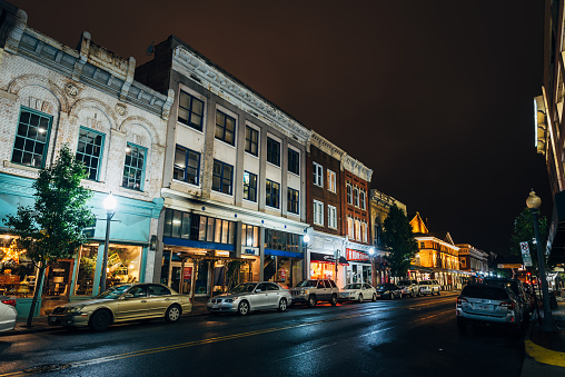 Campbell Avenue at night, in downtown Roanoke, Virginia