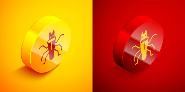 ilustrações de stock, clip art, desenhos animados e ícones de isometric termite icon isolated on orange and red background. circle button. vector - ant underground animal nest insect