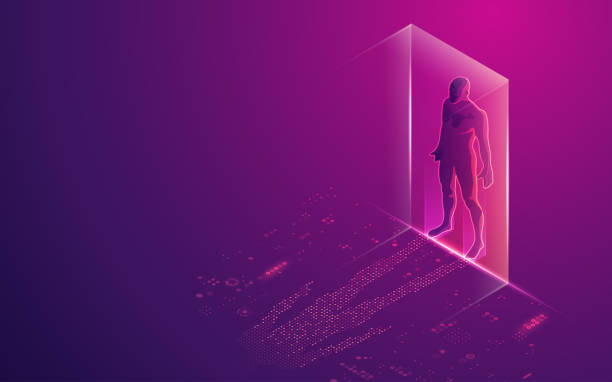 digitalMan concept of digital transformation or artificial intelligence (AI), digital man with futuristic element as a shadow dispersion stock illustrations