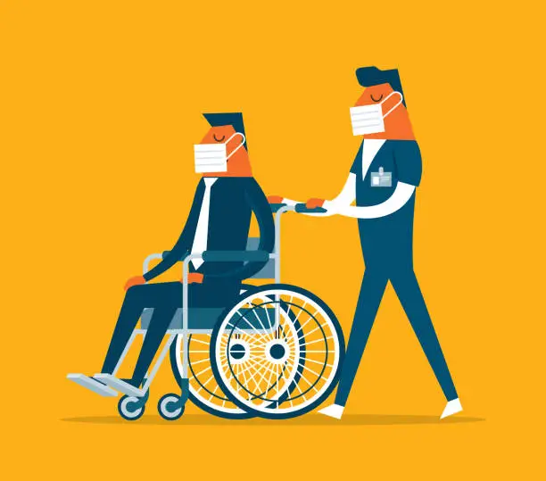 Vector illustration of wheelchair - Male Patient