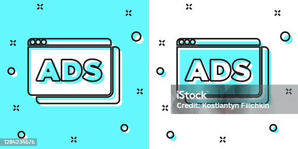 istock Black line Advertising icon isolated on green and white background. Concept of marketing and promotion process. Responsive ads. Social media advertising. Random dynamic shapes. Vector 1284234676