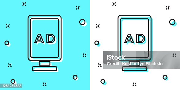 istock Black line Advertising icon isolated on green and white background. Concept of marketing and promotion process. Responsive ads. Social media advertising. Random dynamic shapes. Vector 1284234822