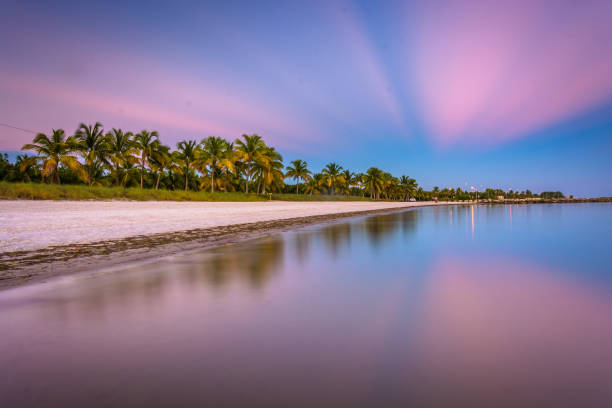 Long exposure at sunset of Smathers Beach, Key West, Florida stock photo