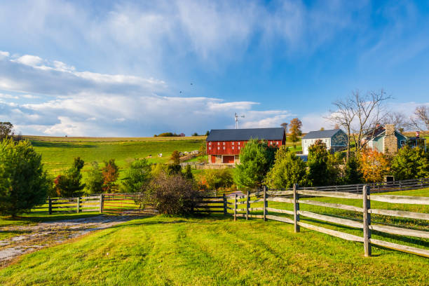View of a farm in a rural area of York County, Pennsylvania stock photo