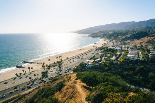 View of the Pacific Ocean in Pacific Palisades, California stock photo