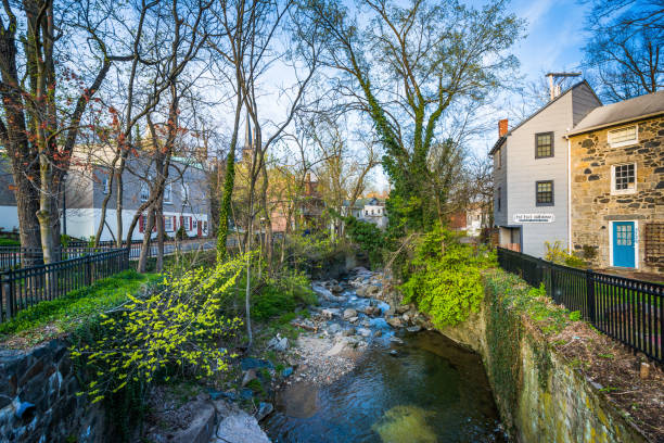The Tiber River in Ellicott City, Maryland. stock photo