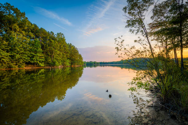 Lake Norman at sunset, at Parham Park in Davidson, North Carolina stock photo