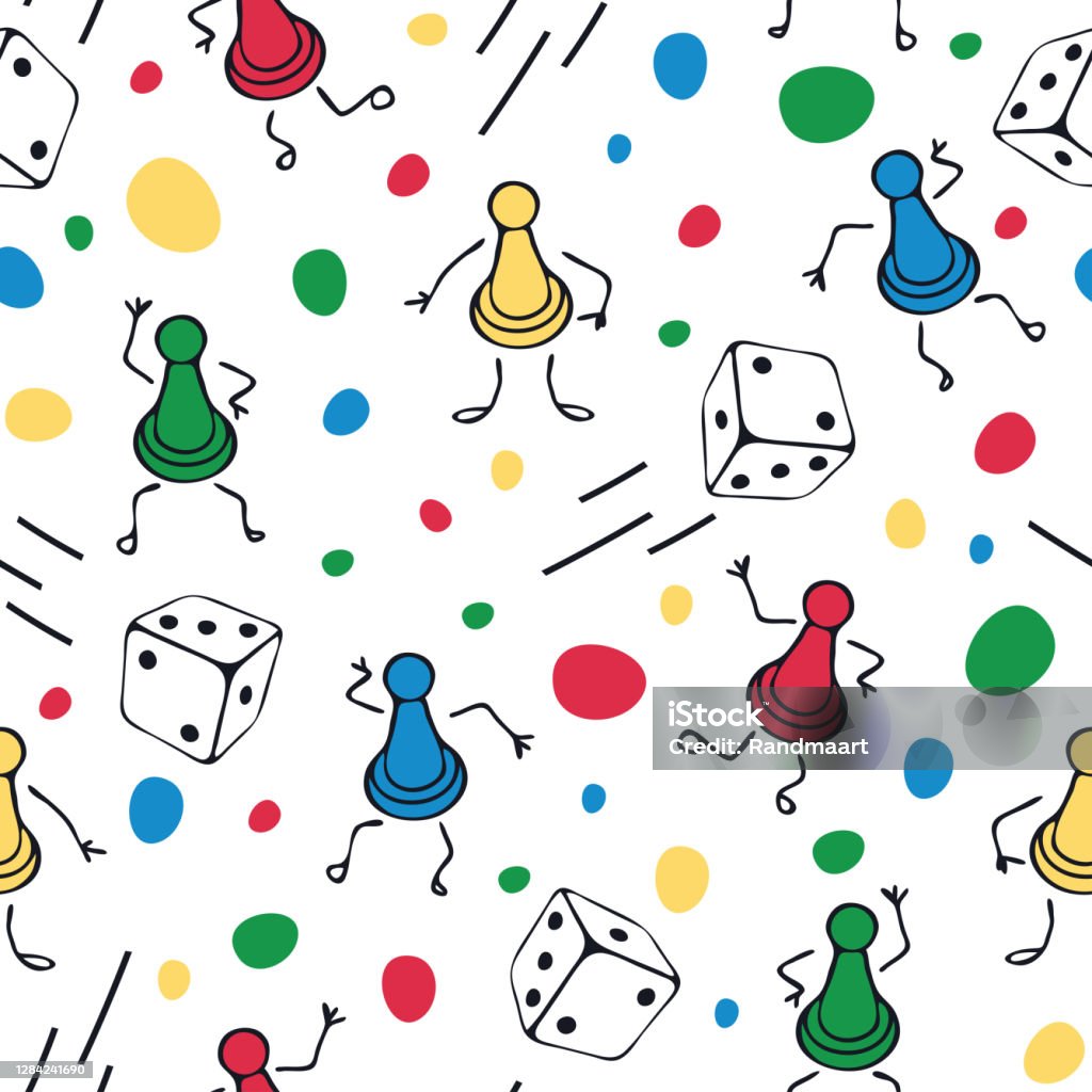 Seamless Vector Pattern With Board Game Figurines On White Background  Simple Cartoon Wallpaper Design For Children Game Night Fashion Textile  Stock Illustration - Download Image Now - iStock