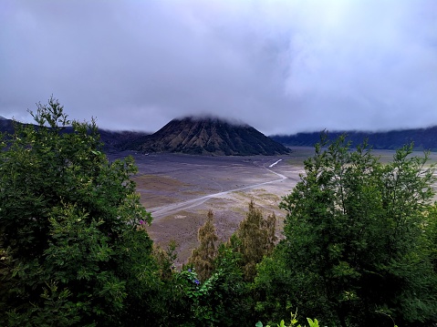 Mount bromo national park covered in clouds