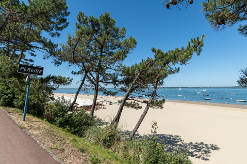 View of Pereire beach and its promenade in Arcachon (Bassin d'Arcachon, France)