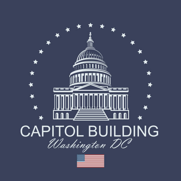 capitol building icon United States Capitol building icon in Washington DC isolated on blue backgrpound washington dc illustrations stock illustrations