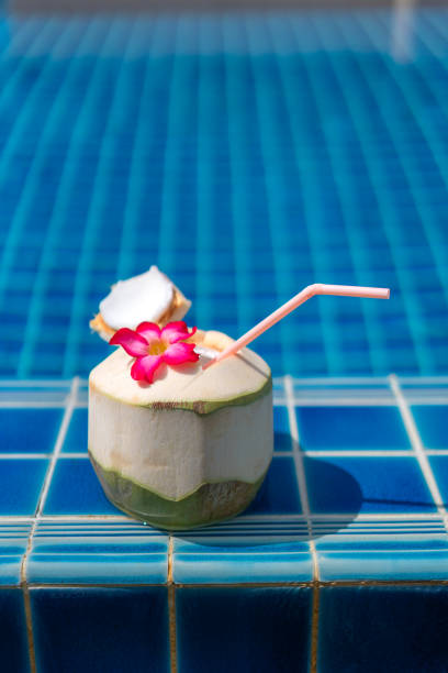 istock Fresh coconut by the swimming pool with copyspace for text 1284250097