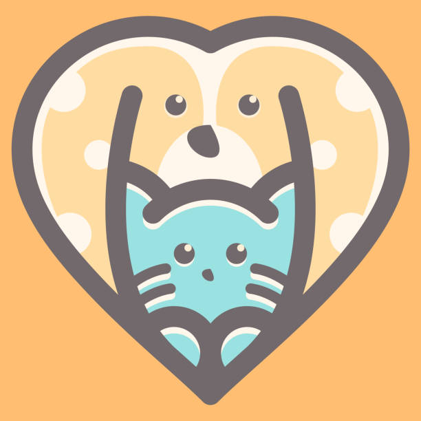 ilustraciones, imágenes clip art, dibujos animados e iconos de stock de moderno flat amor en forma de perro y gato mascota, empresa de negocios marca identidad vector ilustración - protection domestic cat animal head cub