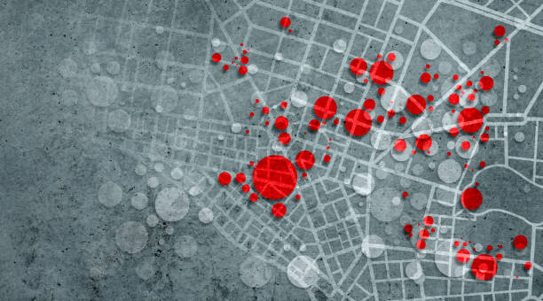 fond de grappes pandémiques sur la carte de ville - copy area photos et images de collection