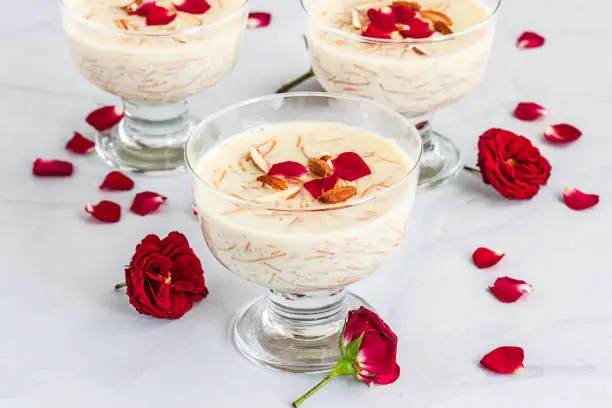 Vermicelli Pudding Garnished with Rose Petals, Indian Festive Sweet Dish