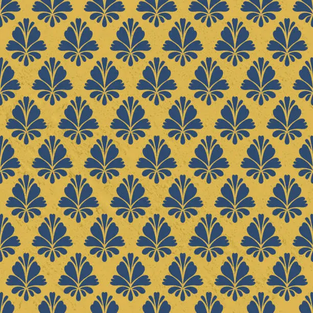 Vector illustration of Damask Navy Blue And Gold Metallic Christmas Background Pattern