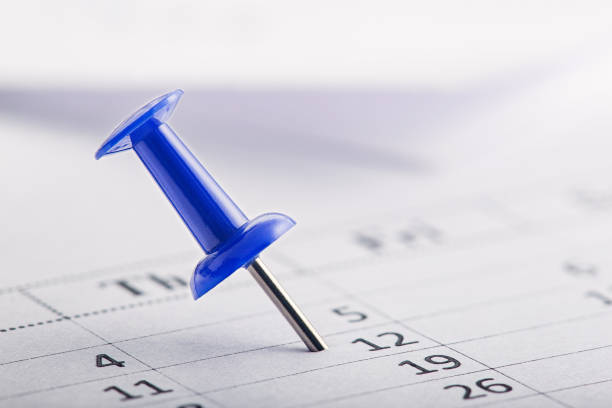istock Important date and calendar appointment.Pins on calendar. 1284258284