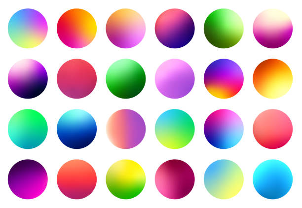 Set of multicolored gradient circles on white background. Set of bright multicolored fluid gradient circles on white background. Round neon holographic sphere buttons. Trendy colors. Vector illustration. neon turquoise stock illustrations